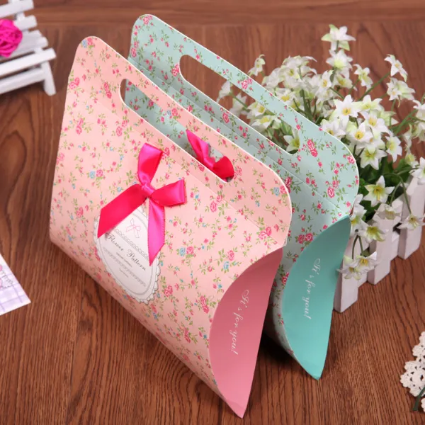 Colorful small paper bags with different designs and colors
